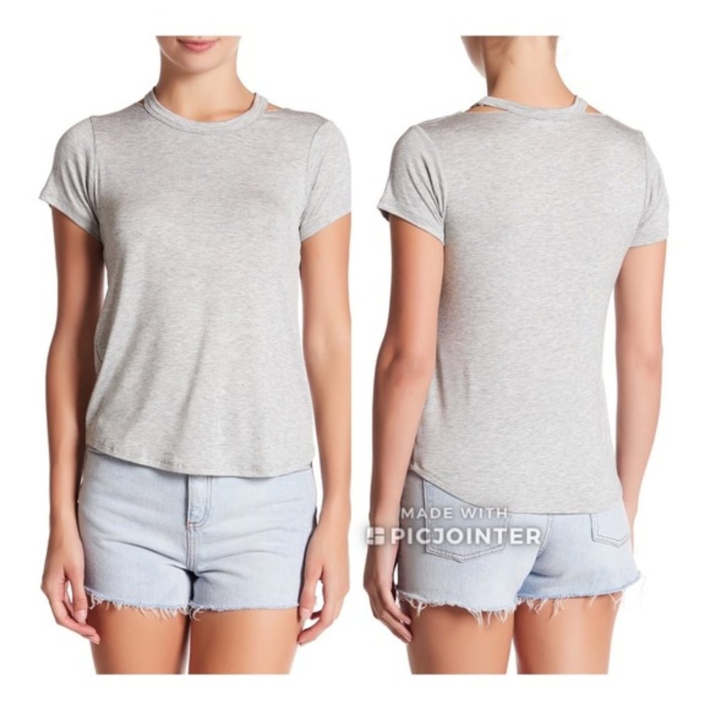 NWT C&C California Niki Distressed Neck Gray T Shirt Short Sleeve